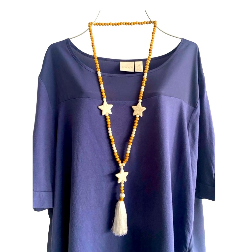 Boho Pine Tree Beaded Tassel Stars Sweater Necklace Ladies Simple Fringe Accesor
